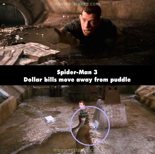 Phim Spider - Man 3, những tệp tiền đô la dịch chuyển ra xa khỏi vũng nước giữa cảnh xa và gần